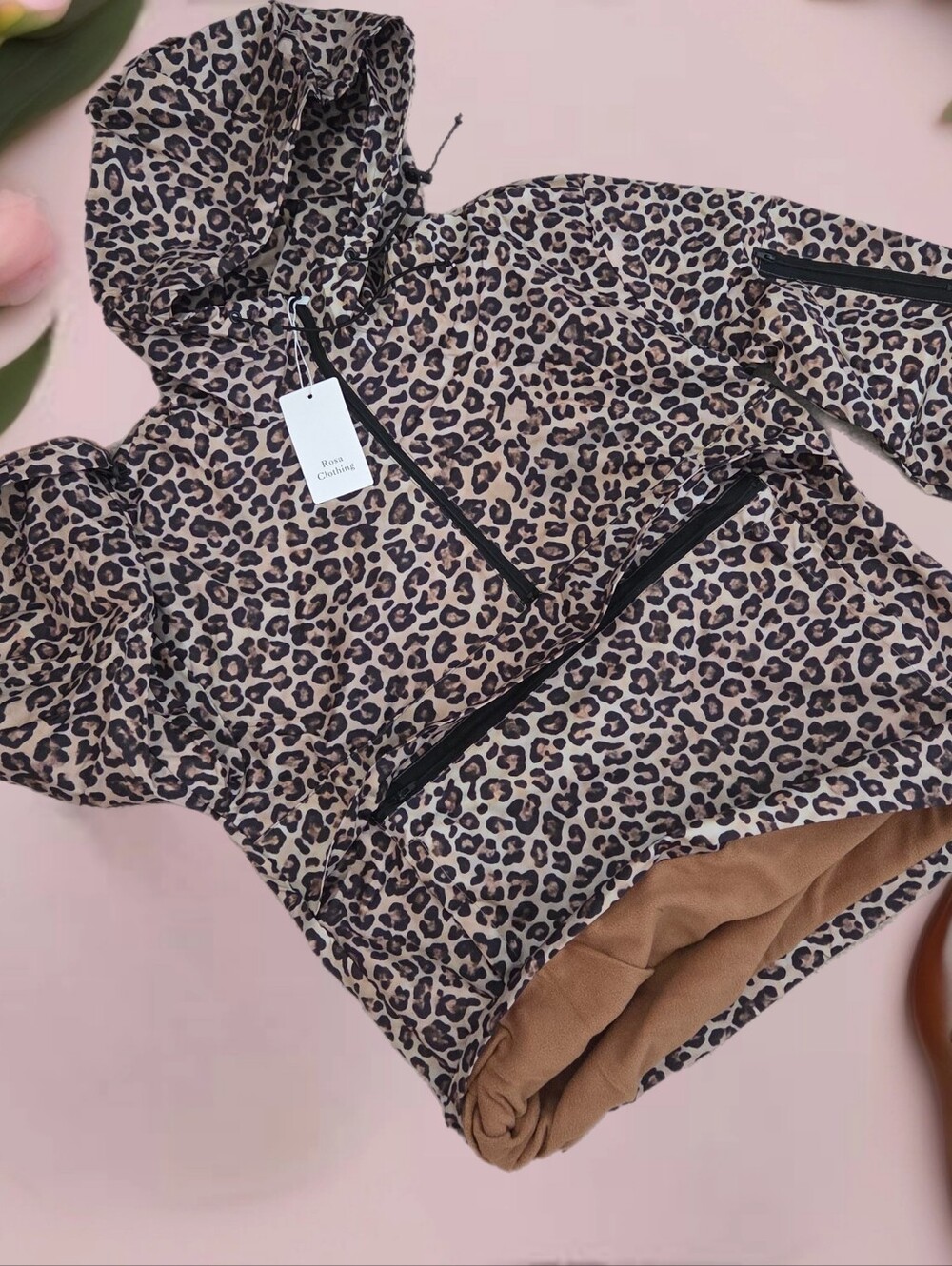 Rosa clothing animal print zipped lijed hoodie pullover Women